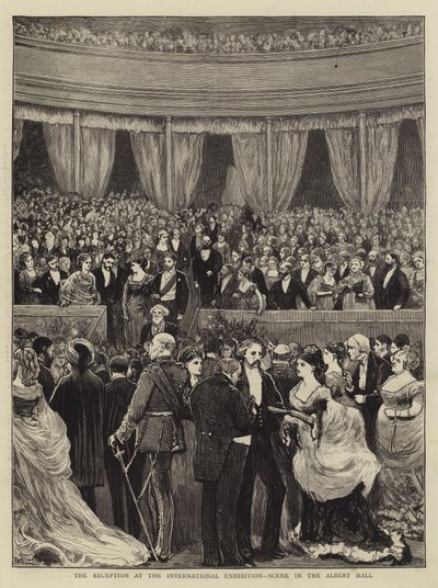 Receptionen på den internationale udstilling, scene i Albert Hall gravering af William III Bromley