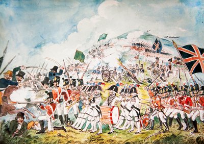 Dronningens egen kongelige Dublin-milits går i aktion ved slaget ved Vinegar Hill, Wexford, 1798 af William II Sadler