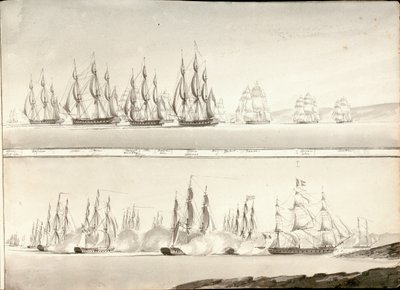 Forskellige måder at male linjer af krigsskibe på, begyndelsen af det 19. århundrede (pen, grey wash) af William Innes Pocock