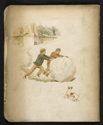 Børn og en snebold.  Holiday Train: A Song of “Dulce Domum” ... Illustreret af W. J. Webb.  Frederick Langbridge  London, 1891 af William J. Webbe or Webb