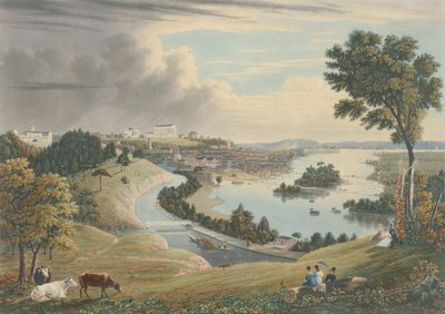 Richmond: Fra bakken over vandværket, udgivet 1834. af William James Bennett