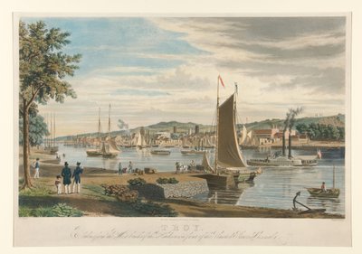 Troy. Optaget fra Hudsonflodens vestbred, foran De Forenede Staters arsenal. af William James Bennett