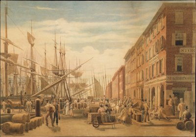 Udsigt over South Street fra Maiden Lane, New York City af William James Bennett