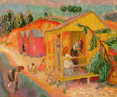 Badehuse (olie på lærred) af William James Glackens