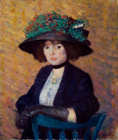 Kvinde med grøn hat af William James Glackens