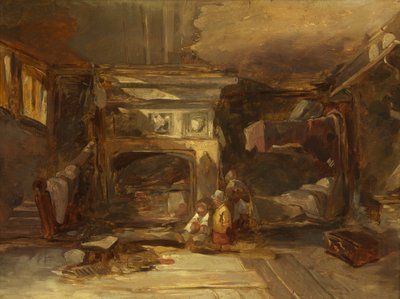 A walisisk interiør, ca. 1844 (olie på panel) af William James Muller