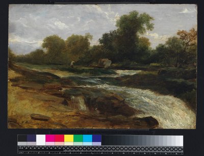 Flodlandskab med en lystfisker, 1842 af William James Muller