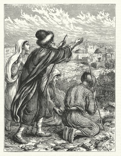 Jødiske pilgrimme med udsigt til Jerusalem (kobberstik) af William James Webbe