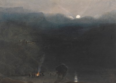 Mauritius - Moonlight, with Charcoal Burners Fire i Black River Gorge af William John Chamberlayne