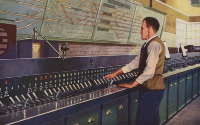 Et moderne elektrisk signalanlæg (farvelitografi) af William John Patton McDowell