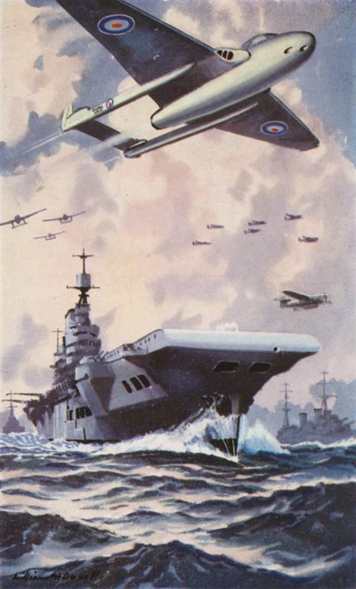 Britisk hangarskib (farve litho) af William John Patton McDowell