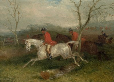 Foxhunting: Coming to a Fence (Full Cry) (olie på møllebræt) af William Joseph Shayer