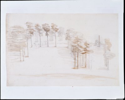 Chiswick, en udsigt fra et forhøjet punkt over Orange Tree Garden Temple (blyant og vask på papir) af William Kent