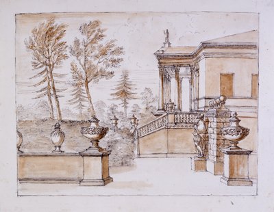 Chiswick, udsigt over villaen på Inigo Jones statue side (pen & blæk og vask over blyant på papir) af William Kent