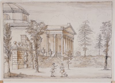 Chiswick, udsigt over villaen fra Palladio-statuens side (pen & blæk og vask over blyant på papir) af William Kent