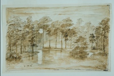 Design til skovvandshaven, set i måneskin (pen & blæk og vask over blyant på papir) af William Kent
