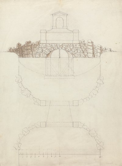 The Cascade at Chiswick House, Middlesex: Elevation and Plan af William Kent