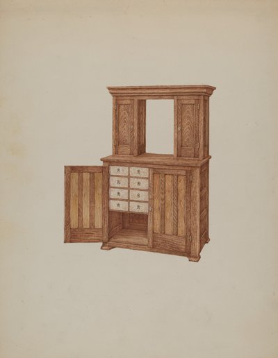 Skab, med elfenbensnøglehuller, ca. 1937. af William Kieckhofel