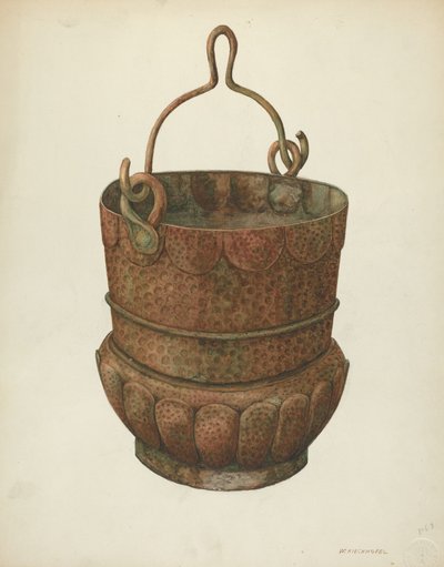 Hamret kobberspand, 1938. af William Kieckhofel