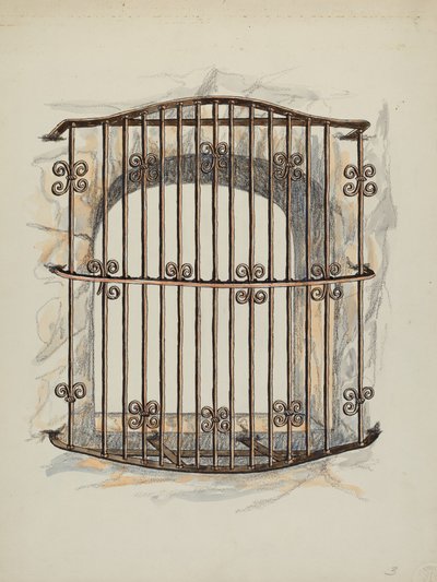 Jerngitter ved vindue en restaurering, ca. 1941. af William Kieckhofel