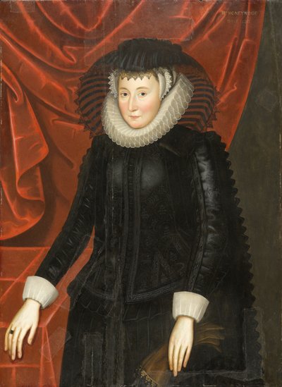 Portræt af Lady Katherine Smythe Scott (ca. 1564-1616), ca. 1625 (olie på egetræspanel) af William Larkin