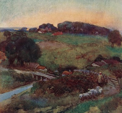 Illustration til The Deserted Village af Oliver Goldsmith (farve litho) af William Lee Hankey