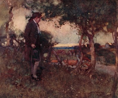 Illustration til The Deserted Village af Oliver Goldsmith (farve litho) af William Lee Hankey