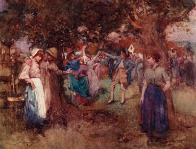 Illustration til The Deserted Village af Oliver Goldsmith (farve litho) af William Lee Hankey