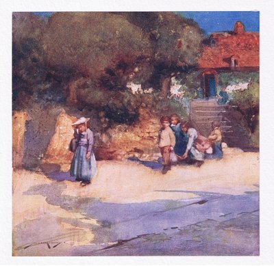 De legende børn har lige sluppet løs fra skolen (farve litho) af William Lee Hankey