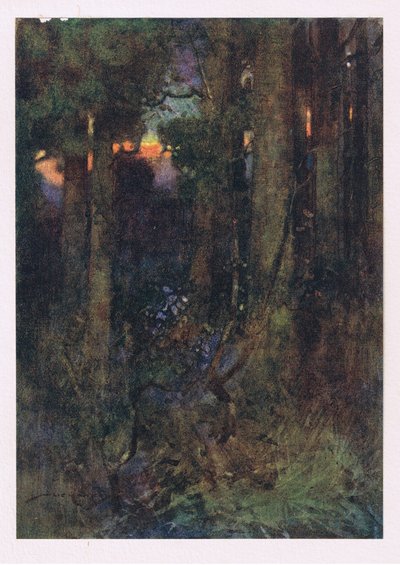 Disse sammenfiltrede skove, hvor fugle glemte at synge, men tavse flagermus i døsige klynger klæber sig (farve litho) af William Lee Hankey