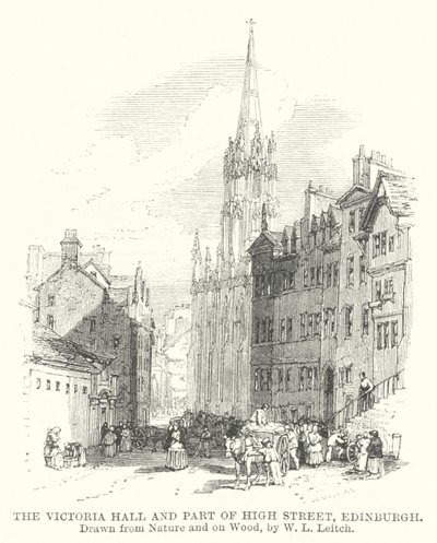 Victoria Hall og en del af High Street, Edinburgh (gravering) af William Leighton (after) Leitch