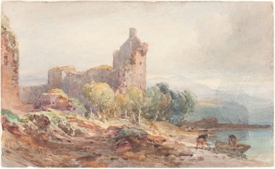Et ødelagt slot ved en sø af William Leighton Leitch