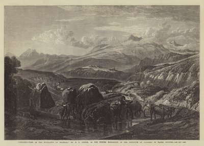 Morgen, udsigt i højlandet ved Braemar, i vinterudstillingen af Institute of Painters in Water Colours af William Leighton Leitch