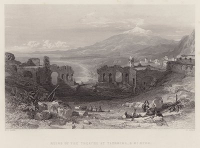 Ruinerne af teatret i Taormina og Mount Aetna (gravering) af William Leighton Leitch