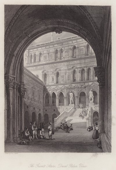 Kæmpernes trapper, Ducal Palace, Venedig (gravering) af William Leighton Leitch