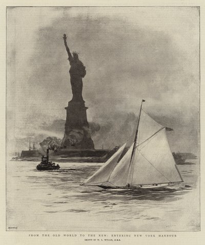 Fra den gamle verden til den nye, ind i New Yorks havn af William Lionel Wyllie