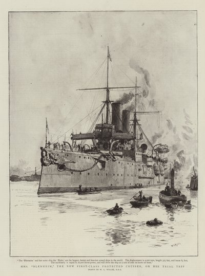 HMS Blenheim, den nye førsteklasses beskyttede krydser, på sin prøvetur af William Lionel Wyllie