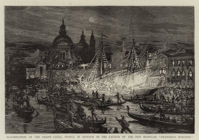 Illumination af Canal Grande, Venedig, til ære for søsætningen af det nye panserskib, Francesco Morosini af William Lionel Wyllie