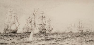 Skibe, fire mastede, gik i kamp af William Lionel Wyllie