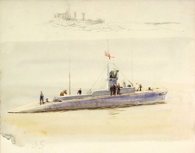 Ubåd J.5 og grovskitse af et andet kampskib, begyndelsen af det 20. århundrede (akvarel, grafit) af William Lionel Wyllie