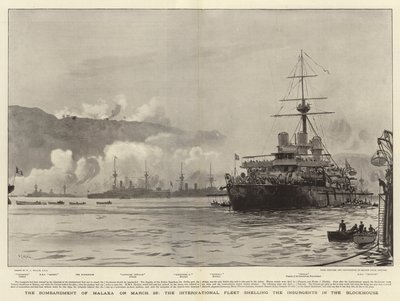 Bombardementet af Malaxa den 23. marts, den internationale flåde beskyder oprørerne i blokhuset af William Lionel Wyllie