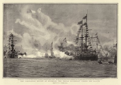 Coronation Review på Spithead, Royal Sovereign affyrer salutten af William Lionel Wyllie