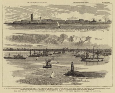 Krisen i Egypten, befæstningerne i Alexandria Havn, den allierede eskadron i havnen i Alexandria af William Lionel Wyllie