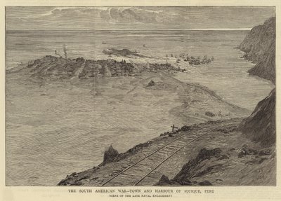 Den sydamerikanske krig, by og havn i Iquique, Peru af William Lionel Wyllie