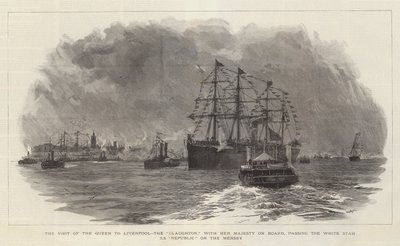 Dronningens besøg i Liverpool, Claughton, med Hendes Majestæt ombord, forbi White Star SS Republic på Mersey af William Lionel Wyllie