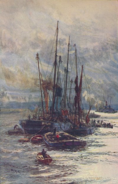 Lossning af kul i pramme, 1910 af William Lionel Wyllie