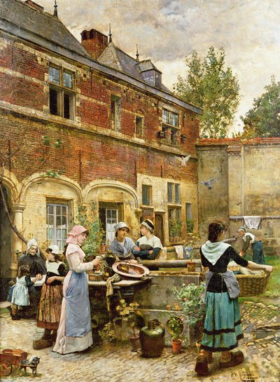 Almuhuse, Antwerpen, 1880 af William Logsdail