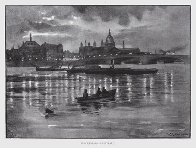 Blackfriars, Nightfall (litho) af William Luker