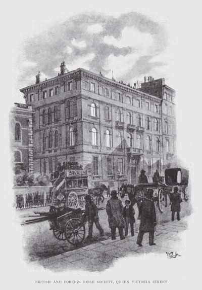 British and Foreign Bible Society, Queen Victoria Street (litho) af William Luker