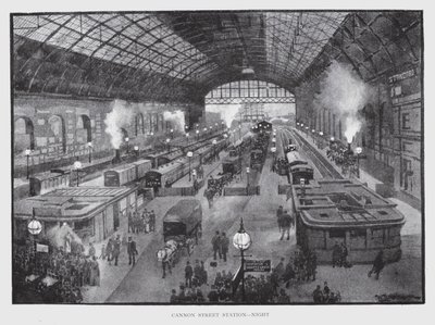 Cannon Street Station, nat (litho) af William Luker
